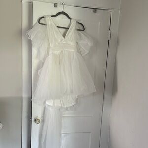 Tulle White Mini Dress with Bow Back